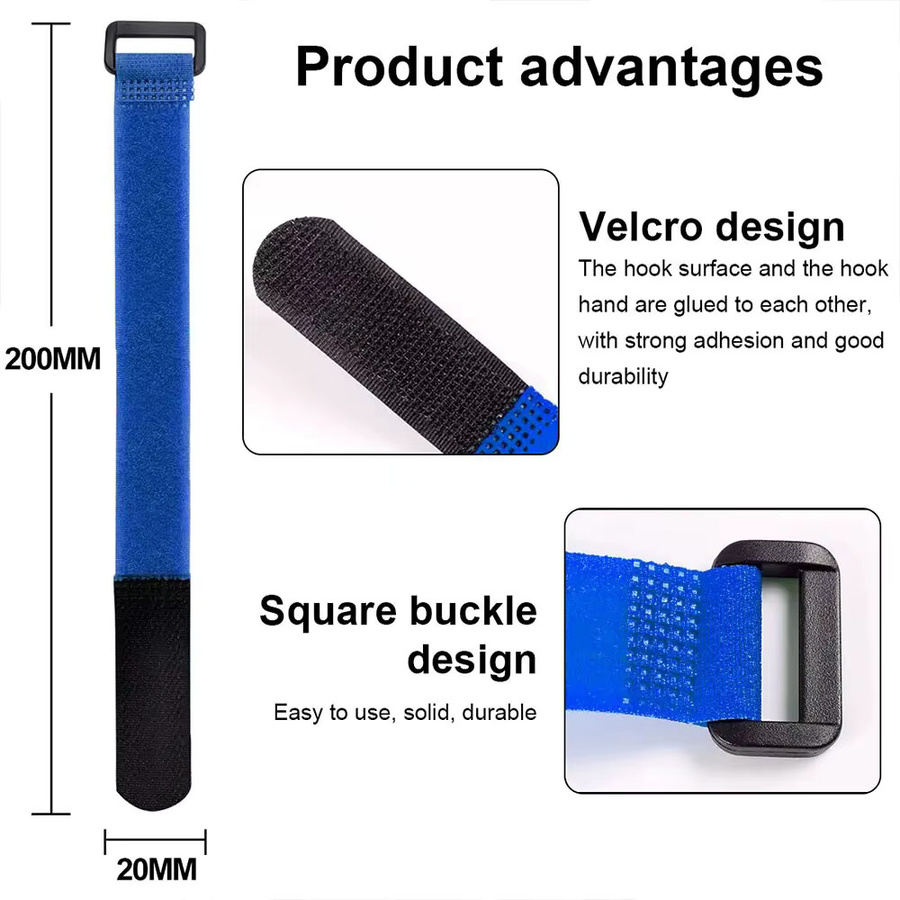 10 Stück selbstklebende Nylon-Kabelbinder wiederverwendbar, Farbe: Weiß und Blau, B/T/H: 20 x 200 mm - Bild 4