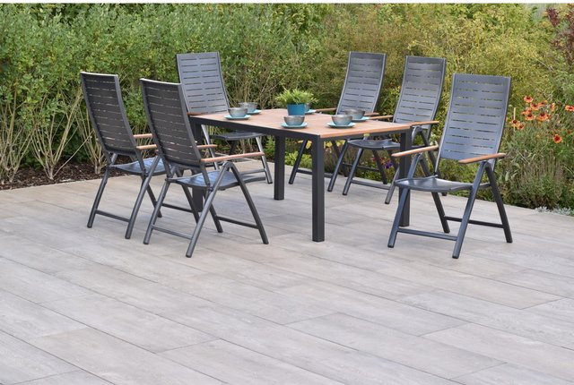 Merxx Tinos Gartenmöbel Set 7-teilig aus Aluminium und geöltem Akazienholz in Anthrazit, B/T: 150 x 90 cm - Bild 1