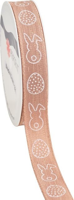 Leinenband Ostern mit Ostereiern und Hasen in Natur Beige - Bild 1