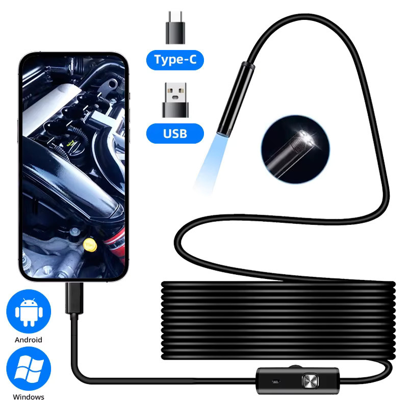 SNQP Endoskopkamera mit Typ-C Anschluss, 7,0 mm flexible Inspektion, IP67 wasserdicht, 6 LEDs, Schwarz, kompatibel mit Android und PC - Bild 5