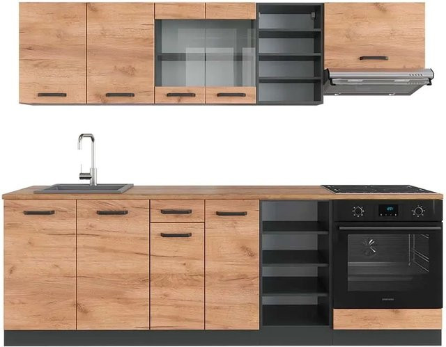 Vicco R-Line Küchenzeile Goldkraft Eiche und Anthrazit, Breite: 240 cm - Bild 1