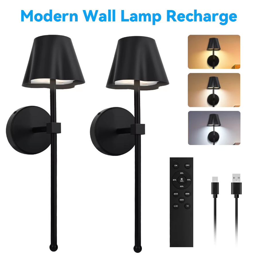 Hidixon 2er Set kabellose Wandleuchten in Schwarz, wiederaufladbare moderne Wandbeleuchtung mit Fernbedienung für Schlafzimmer und Flur - Bild 3