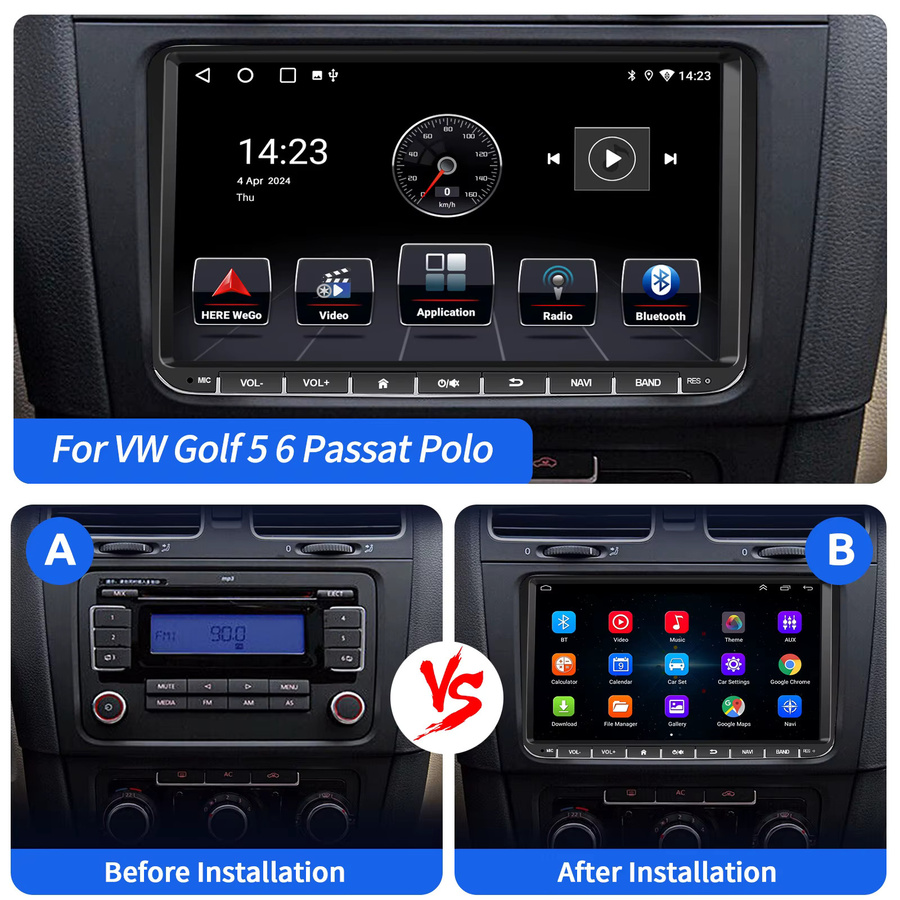 ESSGOO Android 15 Autoradio mit GPS und WiFi für Volkswagen Passat B6 B7 Golf 5 6 Polo Jetta und Skoda in Schwarz - Bild 2