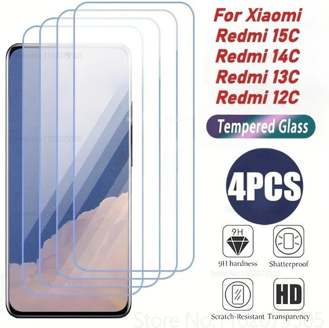 DIXSG 4er-Pack Displayschutzfolie aus klarem gehärtetem Glas für Redmi Note 14 5G, 13, 12, 11 Pro, 14S, 12S, 11S sowie Redmi 15C, 14R, 13C, 13, 12C, 10A, 9T - Bild 1