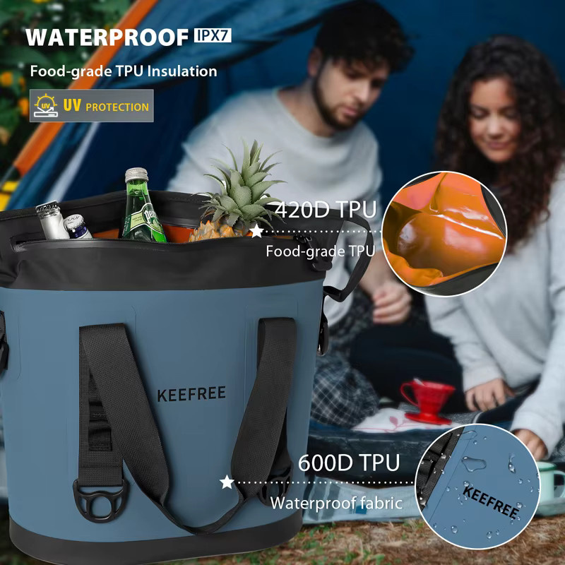 Oeny Wasserdichte Thermoisolierte Kühltasche aus TPU für Outdoor, Camping und Angeln in Grau oder Blau, 42 Liter - Bild 4
