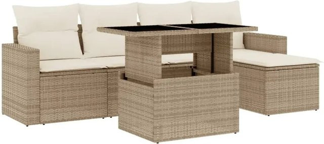 vidaXL 6-teilige Garten-Sofagarnitur aus Poly-Rattan mit Kissen in Beige-Creme - Bild 1
