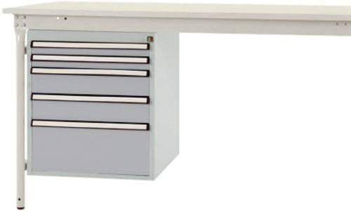 Manuflex ZB4852.9006 Gehäuse-Unterbau stationär in Silber und Grau mit 5 abschließbaren Schubfächern für Tischtiefe 800 mm, Nutzhöhe: 500 mm - Bild 1