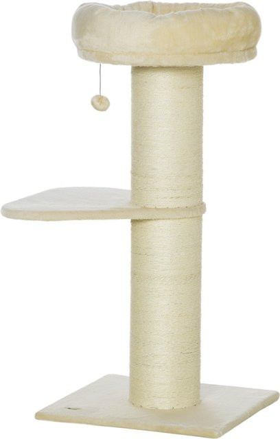 PawHut Katzenbaum Kratzbaum mit 2 Plattformen, Beobachtungskorb und Spielball aus Plüsch und natürlichem Sisal in Beige - Bild 1
