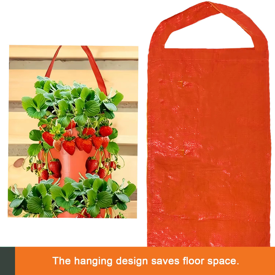 12er-Pack hängende Erdbeertaschen aus orangefarbenem PE mit 8 Fächern für den vertikalen Pflanzgarten auf dem Balkon oder im Innenbereich - Bild 2