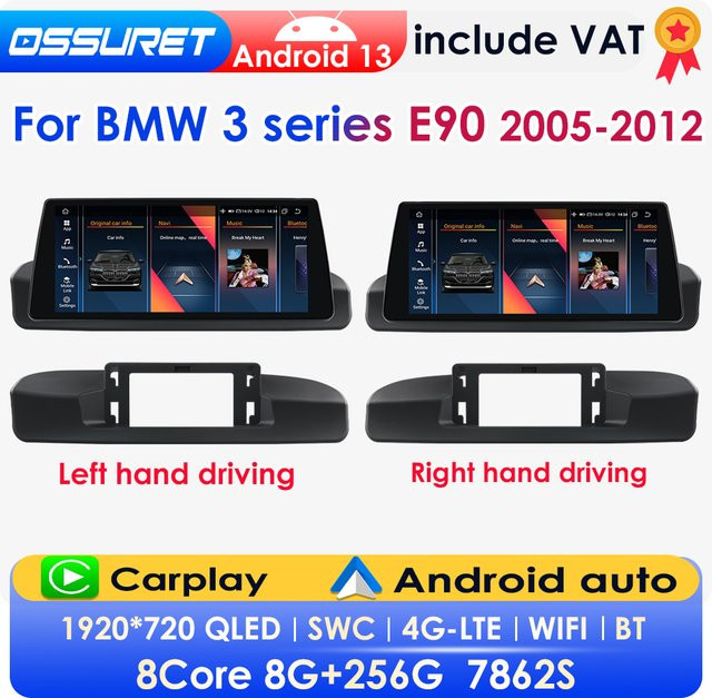 OSSURET 2-DIN Android Autoradio für BMW 3er E90 (2005-2012) mit 10,25 Zoll Display, Multimedia-GPS-Player, kabellosem CarPlay, Android Auto, 4G, DSP, Bluetooth und 360°-Kamera in Schwarz - Bild 1