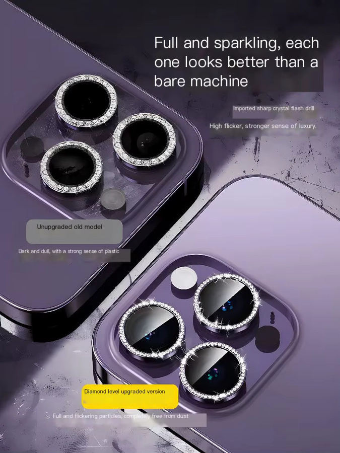 Diamant Kamera Linsenschutz Glasfolie für Apple iPhone 11 12 13 14 15 Pro Max Mini in Gold - Bild 5