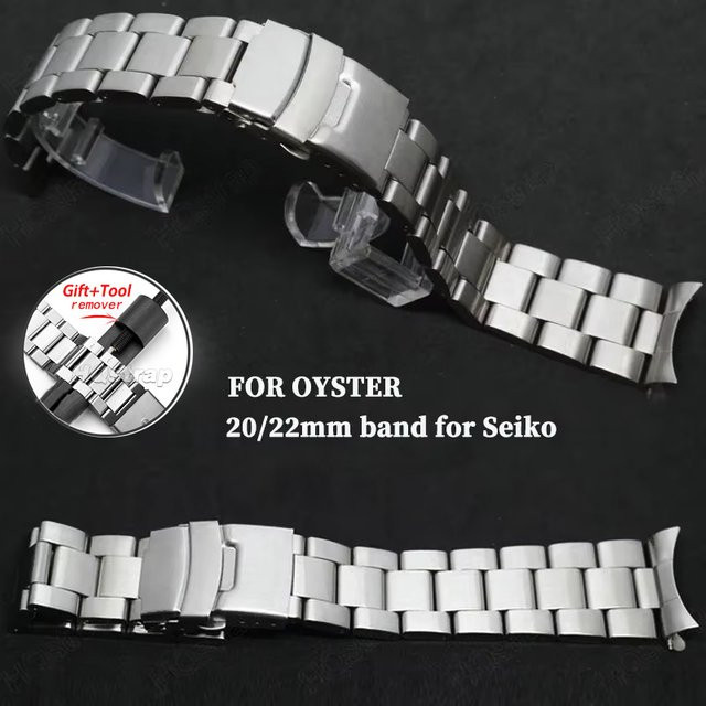 HQstrap Uhrenarmband Edelstahl, Silber, 20 mm, 22 mm, gebogenes Ende - Bild 1