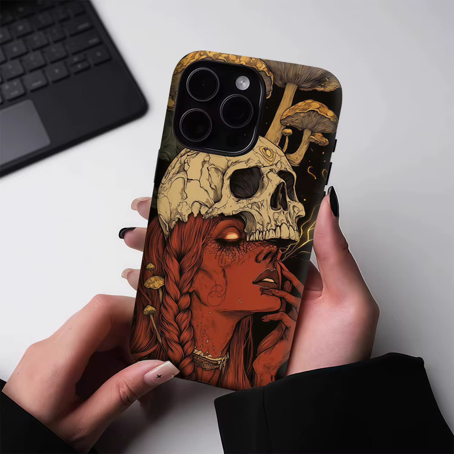 Robuste iPhone Handyhülle mit Totenkopf- und Pilz-Design für Apple iPhone 17 16 15 14 13 Pro Max Plus, magnetisch, Mehrschicht-Schutz, Multicolor - Bild 4