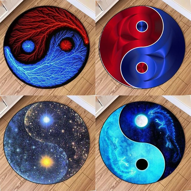 Runder Teppich mit Yin Yang Tai-Chi-Muster in Multicolour für Wohnzimmer und Schlafzimmer - Bild 1