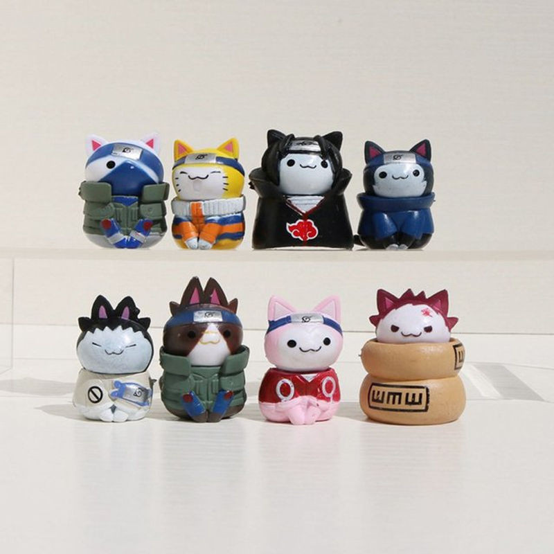 8er Set Naruto Anime Figuren aus Kunststoff und Kunstharz, mehrfarbige Katzen-Modelle von Bandai als Dekoration und Geschenk für Kinder - Bild 1