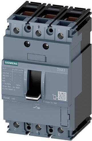 Siemens 3VA1163-5ED36-0AA0 Leistungsschalter in Grau mit einem Einstellbereich von 63 - 63A und einer maximalen Schaltspannung von 690 V/AC - Bild 1