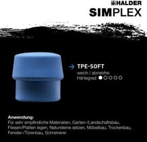 Halder Simplex Schonhammer aus Aluminium mit TPE-Soft/Gummi Kopf, Durchmesser: 40 mm, Schwarz/Blau - Bild 1