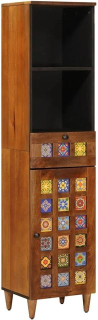 vidaXL Badezimmerschrank aus Mangoholz mit Schubladen und Türen in Walnuss, B/T/H: 38 x 33 x 160 cm - Bild 1