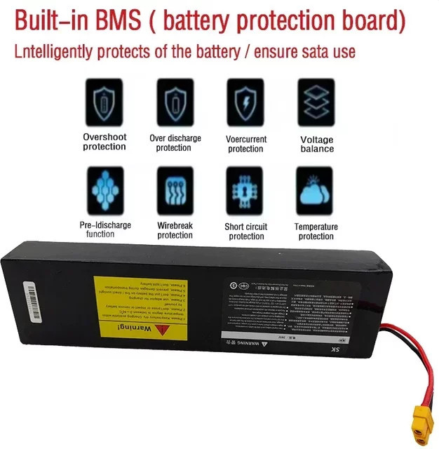 Wiederaufladbarer 36V 100Ah Lithium-Akku für Elektroroller mit BMS und XT60 XT30 Steckern, Schwarz - Bild 1