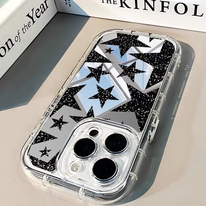 DecoPhone Sturzsichere Handyhülle mit glänzenden Sternen und Spiegel-Effekt für iPhone 11 bis iPhone 17 Pro Max, Transparent - Bild 3