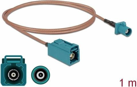 Delock WLAN-Antennen Anschlusskabel mit Fakra-Stecker und Fakra-Buchse in Blau, Länge: 1 m - Bild 1