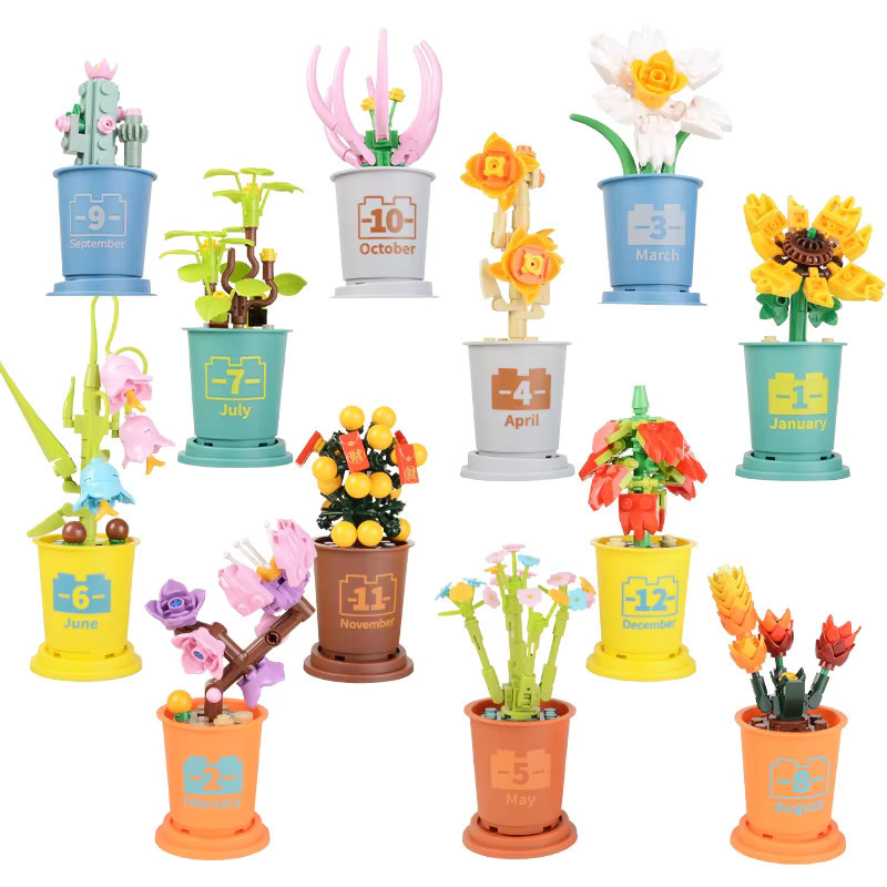 Decool Sukkulenten-Topfpflanzen-Bausteine, Kaktus, Sonnenblume, Desktop-Ornament - Bild 4