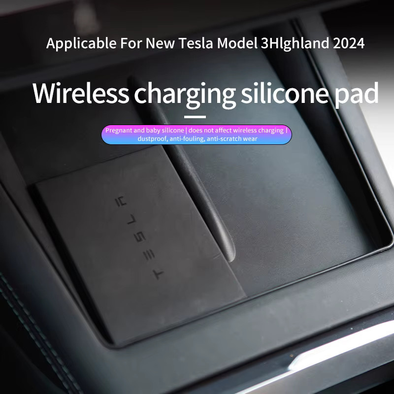 Heenvn Silikon-Auto-Ladegerät für Tesla Model 3 Highland 2024-2026, rutschfeste Mittelkonsolen-Schutzmatte in Schwarz - Bild 2
