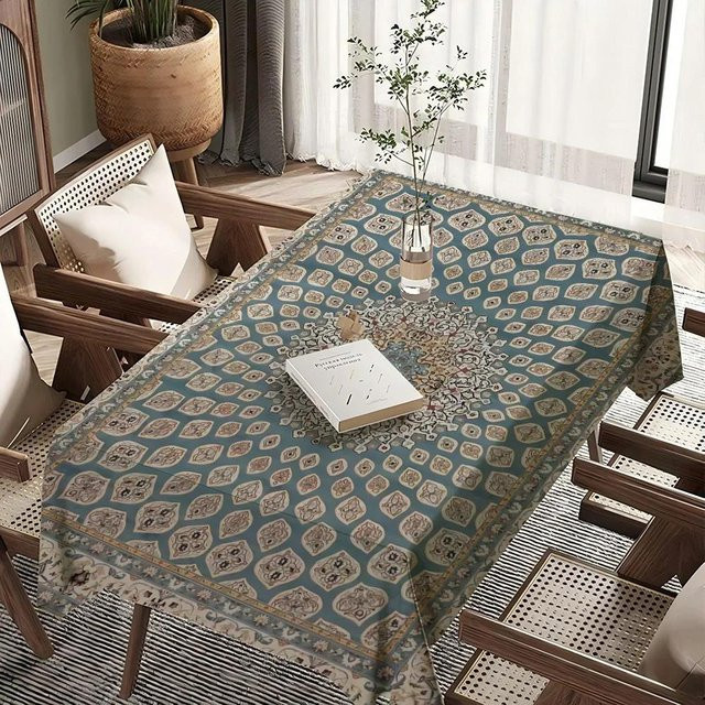 Wasserdichte Boho Persische Tischdecke von JINGYUE Pet in Blau, B/B: 145 x 200 cm - Bild 1