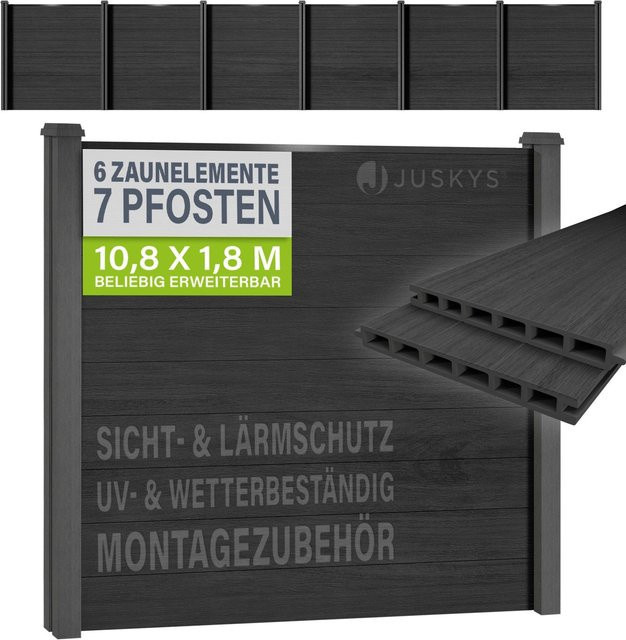 JUSKYS WPC Sichtschutzzaun 6er Set in Anthrazit/Grau mit WPC- und Stahlkonstruktion - Bild 1