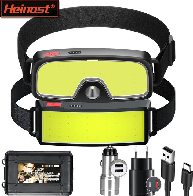Heinast Tragbarer LED-Scheinwerfer in Schwarz, USB wiederaufladbare Stirnlampe und Laterne für Outdoor, Camping und Angeln - Bild 1