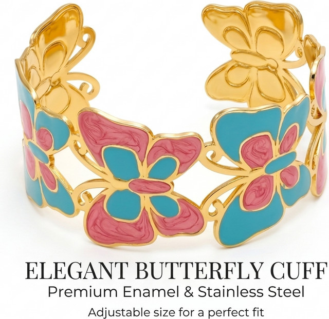 JP One Armreif Schmetterling Emaille, Edelstahl, Gold, Damen - Bild 1