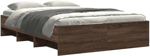 vidaXL Bettgestell aus Holzwerkstoff in Eiche Braun mit Seitenfächern, B/T/H: 140 x 200 x 35 cm (Höhe: 143 cm, Tiefe: 203 cm) - Bild 1