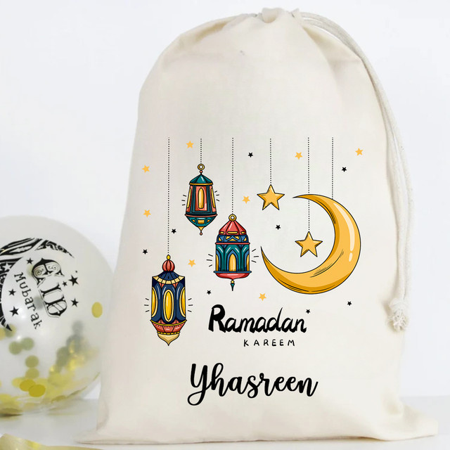 Personalisierte Ramadan Kareem Geschenktüte aus Baumwolle in Beige für Kinder und Familien - Bild 1