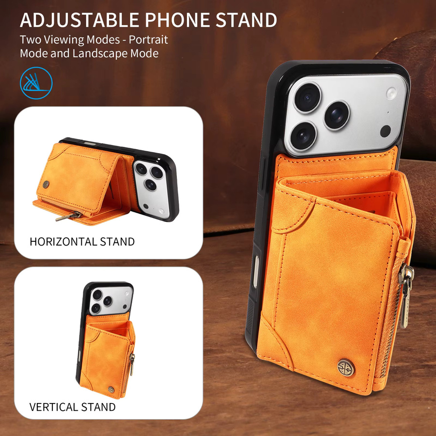PU-Leder Handyhülle mit Ständer und Kartenfächern als Brieftasche für Samsung Galaxy S25 S24 S23 S22 Ultra A13 A15 A23 in Braun und Orange - Bild 3