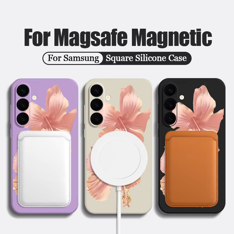 MOESOE Magnetische Hülle mit Big Lily Flowers Print für Samsung Galaxy S25 S24 FE S24 S23 S22 Ultra Plus, Soft Cover für MagSafe Wireless Charging, Multicolor/Weiß - Bild 3