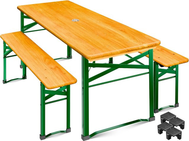 KESSER Bierzeltgarnitur 3-teiliges Gartenmöbel-Set aus Holz in Braun, klappbar, B/T/H: 170 x 46 x 75 cm - Bild 1