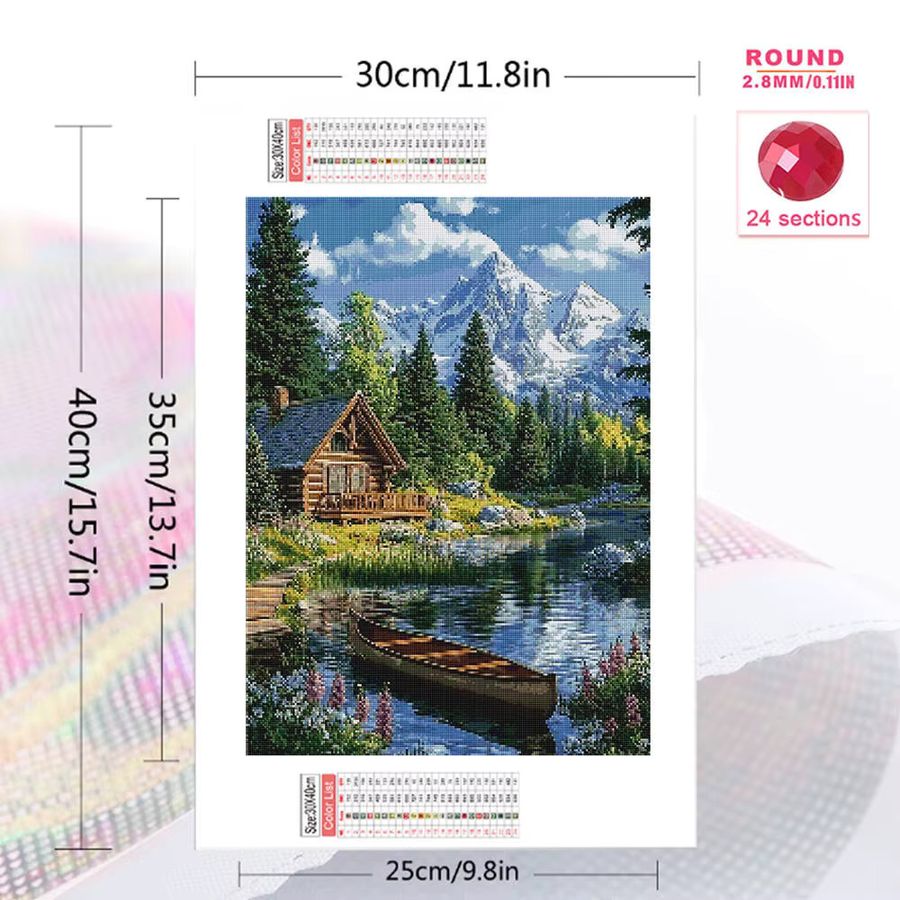 YUTTEE Diamant-Mosaik-Set Schiff in Landschaft mit Fluss und Bergen als DIY-Stickerei zur Wanddekoration, B/H: 30 x 20 cm - Bild 2