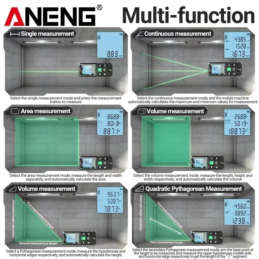 ANENG Laser-Entfernungsmesser elektronisches Lineal in Schwarz - Bild 4