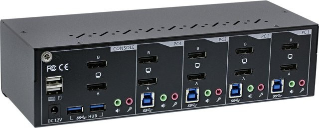 InLine KVM Desktop Switch 4-fach mit Dual-Monitor DisplayPort 1.2, 4K UHD, USB 3.0 und Audio in Schwarz (63654I) - Bild 1
