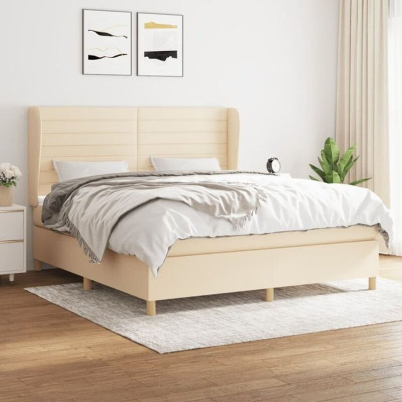 Vidaxl Boxspringbett mit Matratze in Beige aus Stoff und Massivholz B/T/H: 160 x 200 x 118 cm - Bild 1