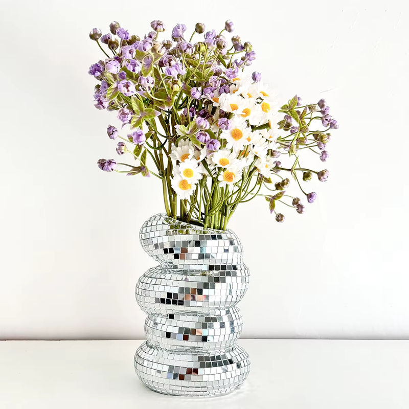 FngJiuyer Discokugel-Spiralvase aus Glas in Silber für Schnittblumen und Dekoration - Bild 2