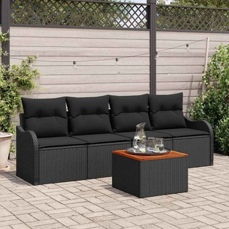 Vidaxl Polyrattan Garten-Sofa-Set mit Kissen in Schwarz, 5-teiliges modulares Loungemöbel-Set, B/T/H: 55 x 55 x 37 cm - Bild 1
