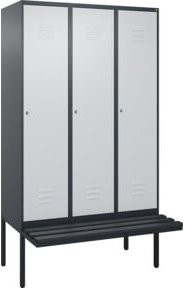 C+P Spind Classic PLUS Garderobenschrank mit Sitzbank, 3 Abteile, Schwarzgrau, B/T/H: 212,0 x 120,0 x 81,5 cm - Bild 1
