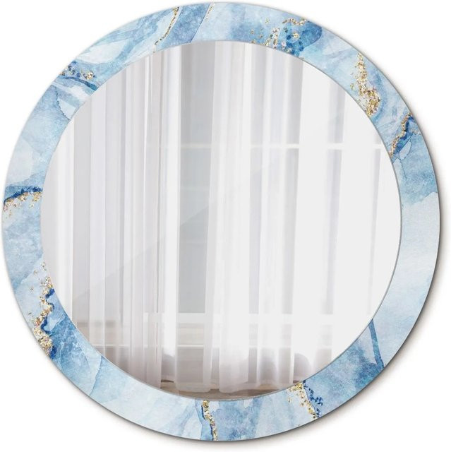 Tulup Rundspiegel mit blauem Marmor-Motivdruck in Blau und Gold, Durchmesser: 80 cm - Bild 1