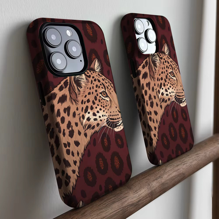 CaseLumi Matte Bumper MagSafe Schutzhülle für iPhone 17 16 15 14 13 Pro Max in Burgunder Leoparden-Design aus hartem PC - Bild 3