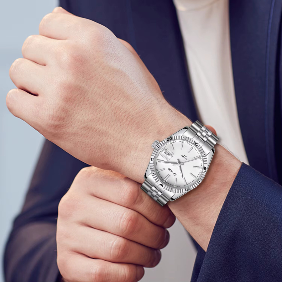 Deesio Armbanduhr Automatik, Edelstahl, Silber, Herren, 5 ATM, Leuchtzeiger - Bild 5