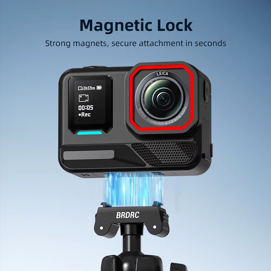 BRDRC Stativ und Halterungsadapter für Insta360 Ace Pro 2/X5 mit 360 Grad drehbarem Kugelkopf und Kaltfußhalterung in Schwarz - Bild 3