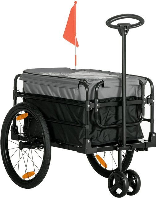 HOMCOM Fahrradanhänger mit 20 Zoll Luftreifen in Schwarz und Grau aus Stahl und 600D Oxford-Stoff, B/H/L: 64 x 130 x 103 cm - Bild 1