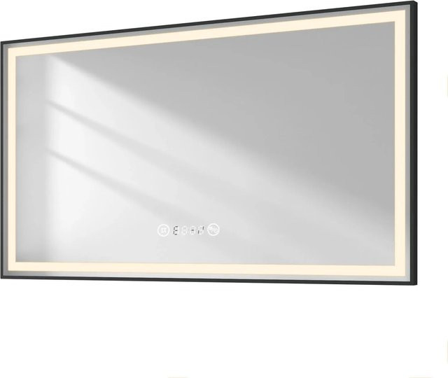Emke Badspiegel mit Beleuchtung in Schwarz mit Touch-Funktion, Antibeschlag, Uhr und Temperaturanzeige, dimmbar, B: 120 cm, H: 70 cm - Bild 1