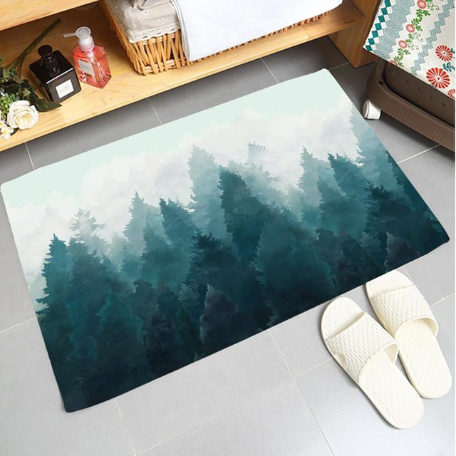 Waschbare Flanell-Fußmatte von Karpetti mit Grünpflanzen-Design, rutschfest und saugfähig, Farbe: Grün, B/T: 60 x 40 cm - Bild 1